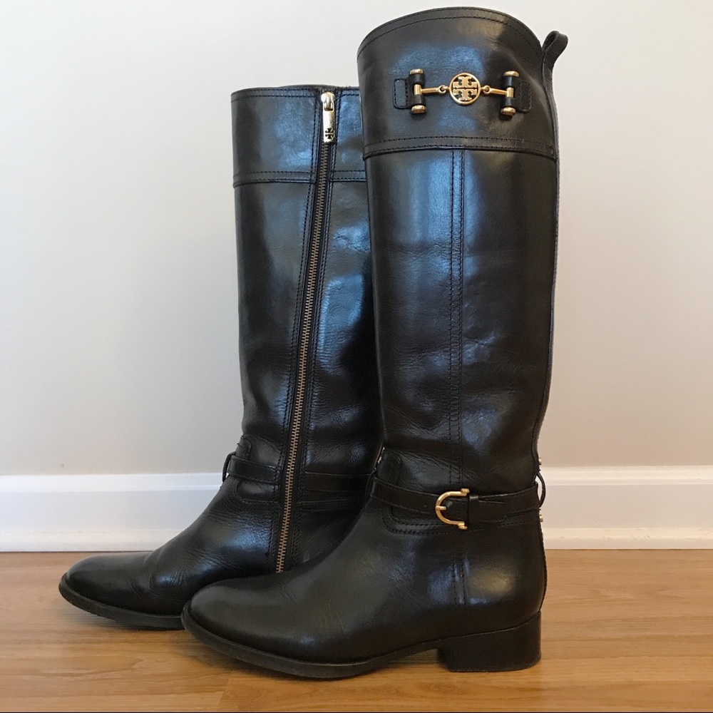 Tory Burch Black Leather Tall Boots, Size 7.5 - Picture 3 of 7